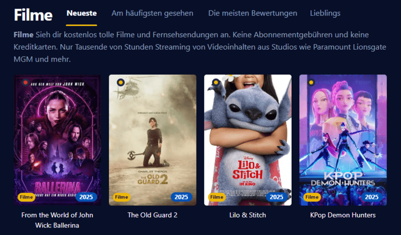 Screenshot der Kinokiste-Oberflaeche im Retro-Stil mit gruenem Text auf dunklem Hintergrund